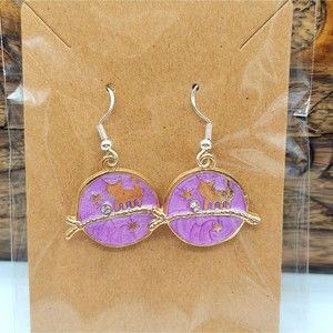 Celestial Cat Earrings Purple